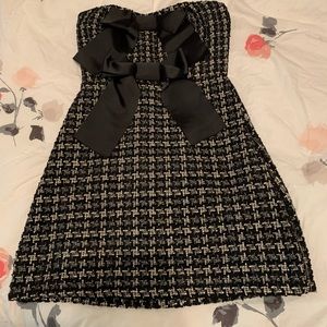 Black and white herringbone dress
